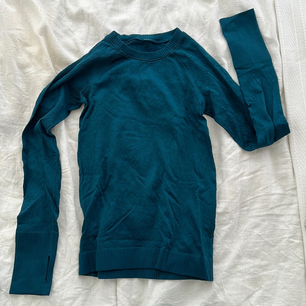 Teal textured long sleeve shirt